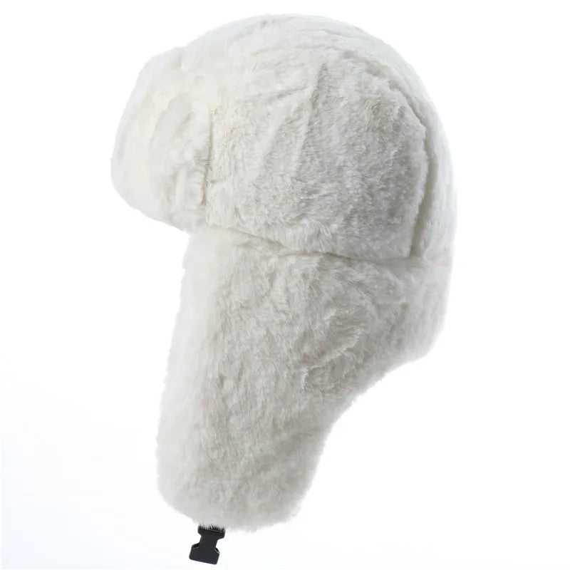 Winter Women Soviet Badge Bomber Hat Warm Faux Rabbit Fur Pilot Ushanka Windproof Thermal Earflap Hats For Men Ski Caps