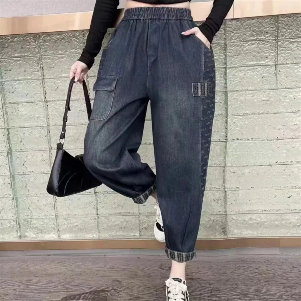 Loose Casual Harlan Jeans Women's High Waist Large Size Mom's Dad's Pants Autumn New Style Comfortable Stretch Denim Skinnies