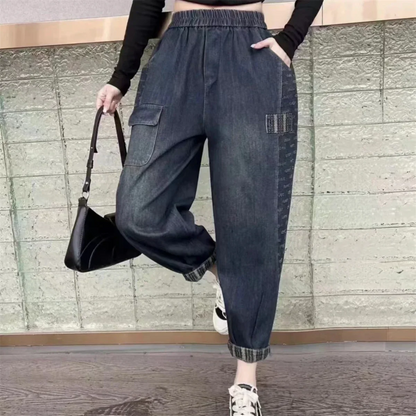 Loose Casual Harlan Jeans Women's High Waist Large Size Mom's Dad's Pants Autumn New Style Comfortable Stretch Denim Skinnies