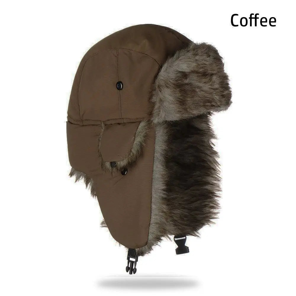 Unisex Men Women Russian Hat Trapper Bomber Warm Trooper Ear Flaps Winter Ski Hat Solid Fluffy Faux Fur Cap Headwear Bonnet