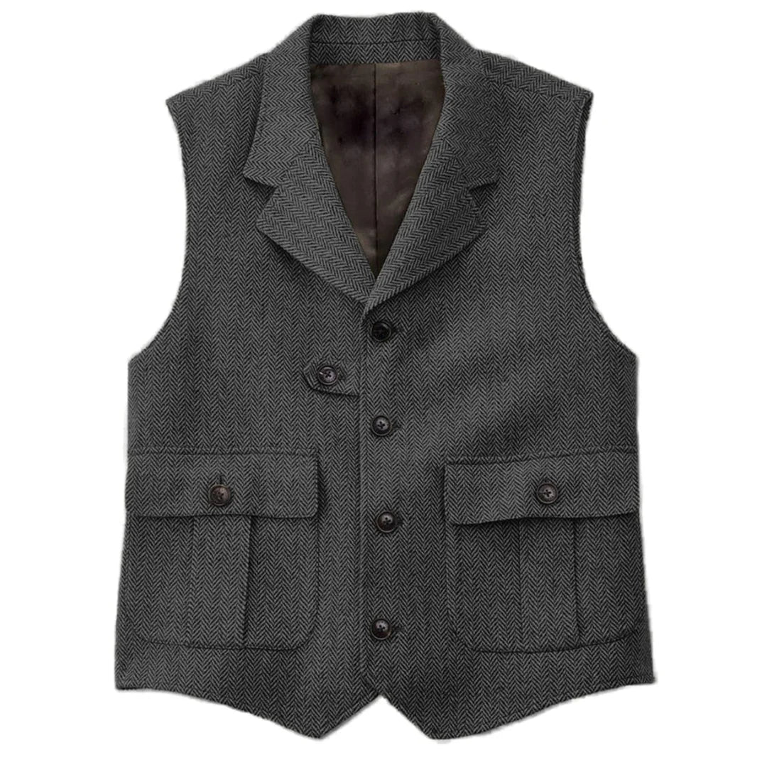 Men Vest Blue Herringbone With Lapel Single Button Waistcoat For Wedding Birthday Banquet Business Casual Work Men Suit Vest
