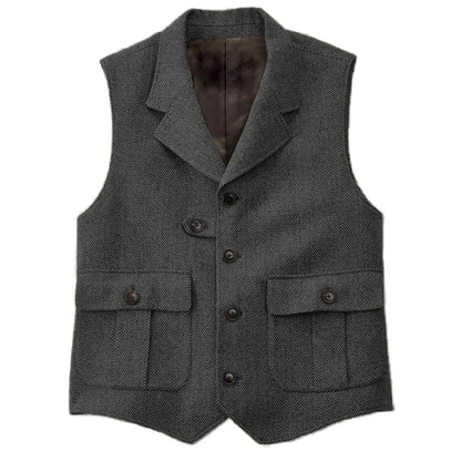Men Vest Blue Herringbone With Lapel Single Button Waistcoat For Wedding Birthday Banquet Business Casual Work Men Suit Vest