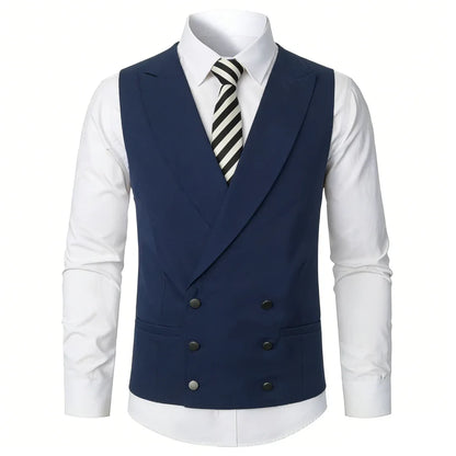 Men Vest Ivory Double Button With Lapel Solid Waistcoat For Wedding Banquet Party Business Office Casual Daily Men Suit Vest