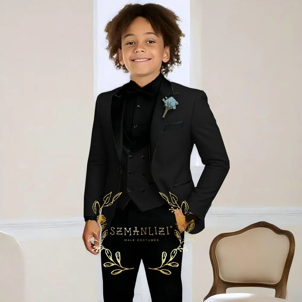 Boys Suit Wedding Tuxedo 3 Pieces Peaked Collar Jacket Pants Vest Child Formal Blazer Set Slim Fit Outfit costume garcon mariage
