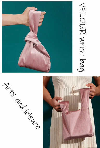 Portable Knot Wrist Bag Women Top Handle Bag Simple Purse Handbags Resuable Shopping Bag Phone Key Pouch Small Ladies Clutch Bag