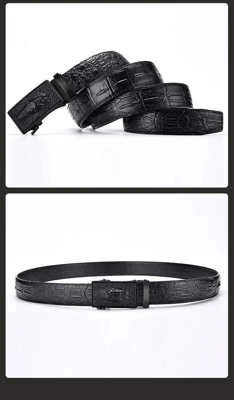 Genuine Leather Belt For Man Top Quality Luxury Famous Brand Male Belts Automatic Buckle Mens Crocodile Pattern Strap ZD2137