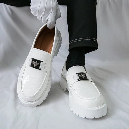 2026 Fashion Bee Design Men's Leather Shoes Thick Sole Luxury  Slip On Loafers Comfort Fashio Business Party Formal Dress Shoes