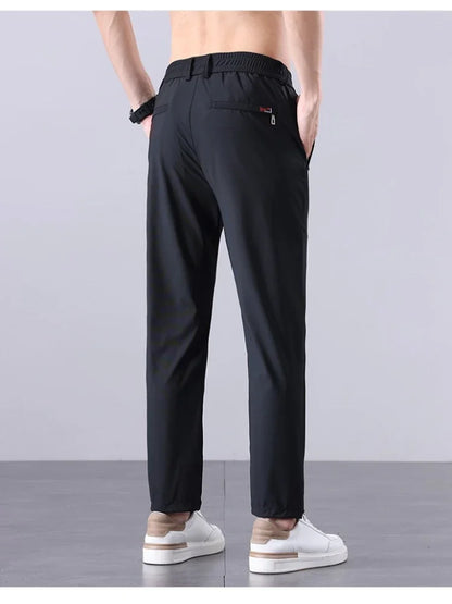 Korean Y2K Summer New Men's Ice Silk Pants All Match Elastic Sweatpants Office Business Casual Fashion Straight Suit Trousers