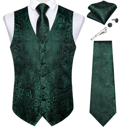 Suit Vest for Men Black Solid Paisley Wedding Prom Groom Jacquard Waistcoat with Necktie for Tuxedo Men Clothing