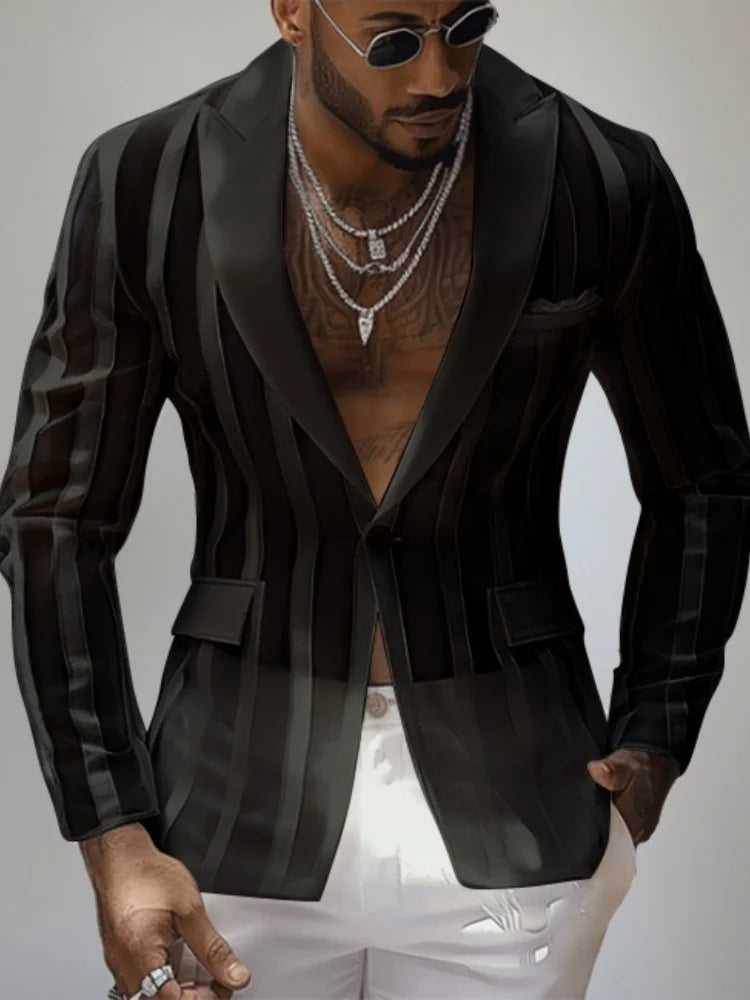 Handsome New Men's Tops 2025 See-through Striped Suit Coats Fashionable Male Hot Selling Long Sleeve Blazer Black White Red