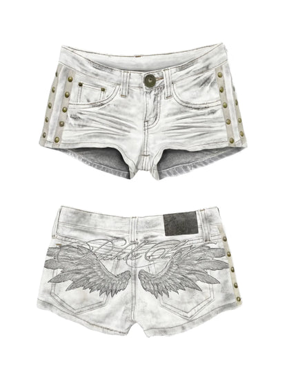 2026 New Gothic Retro Blue Washed Shorts Women's Harajuku Pocket Low Waist Shorts Sexy Hot Girl Denim Shorts