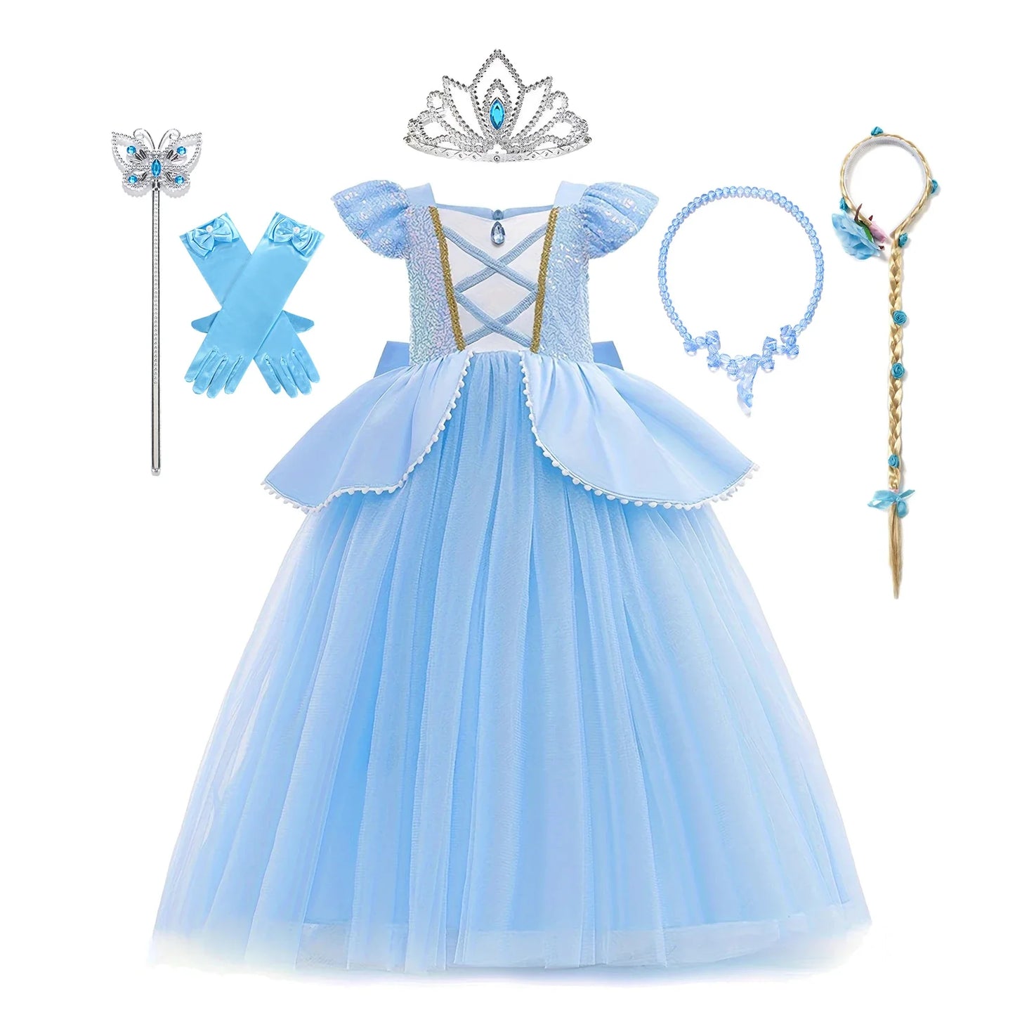 Girls Deluxe Elegant Cinderella Princess Ball Gown Children Birthday Party Dress Vestidos Cosplay Costume Carnival Apparel