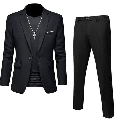 6XL-M (Blazer+Pants) High Quality Business Solid Color Slim Fit Suits 2 Pieces Men's Groom Wedding Social Tuxedos Set 16 Colour