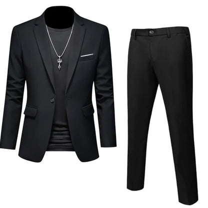 6XL-M (Blazer+Pants) High Quality Business Solid Color Slim Fit Suits 2 Pieces Men's Groom Wedding Social Tuxedos Set 16 Colour
