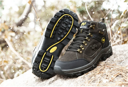 Classic Men Winter Boots Genuine Leather Sneakers For Man Fur Plush Snow Shoes Warm Outdoor Ankle Boots Outdoor Hiking Footwear