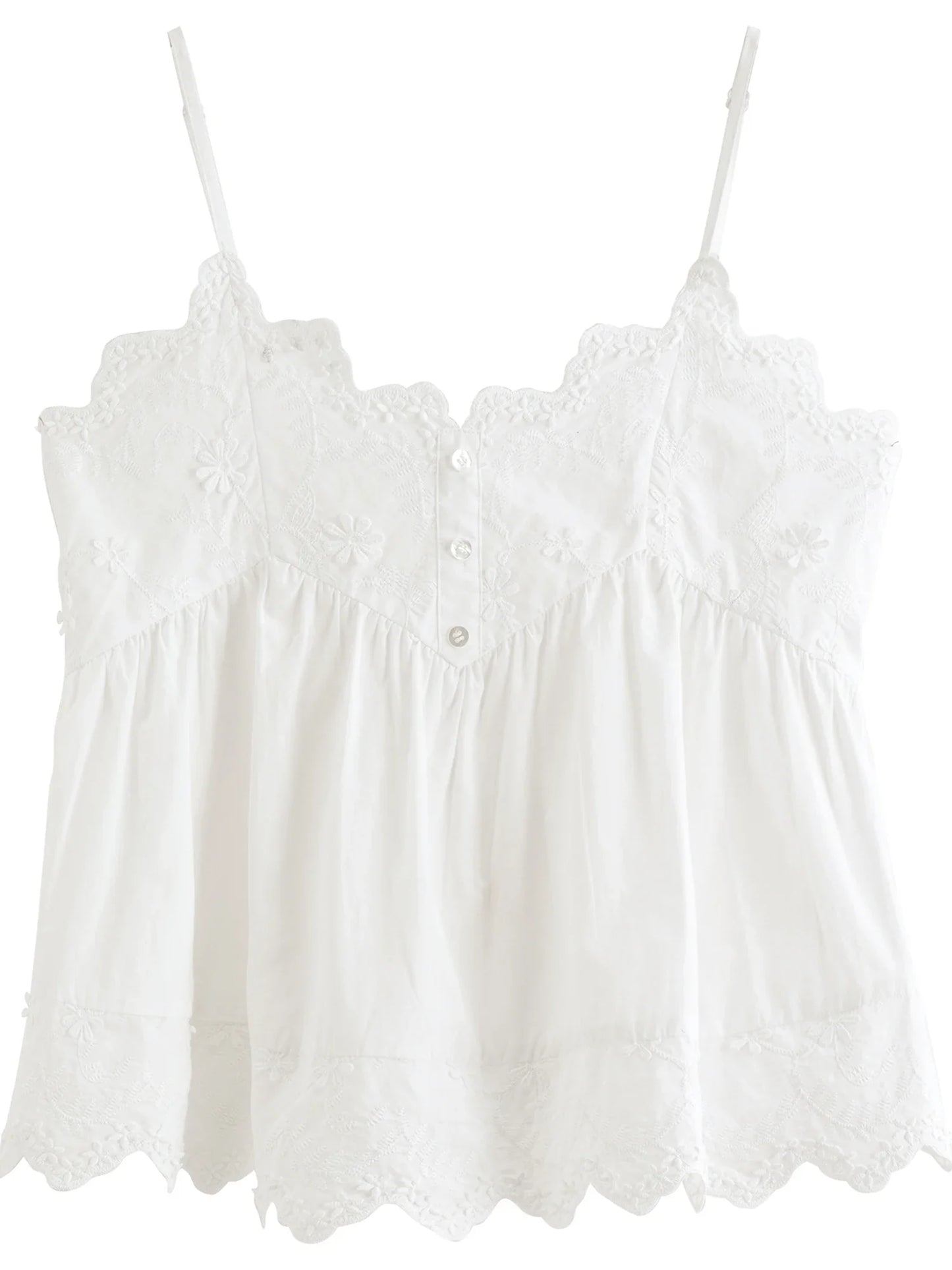 Women's Summer Cotton Embroidered Camisole Tank Chic Inner Layer Lightweight Breathable Casual Elegant Top