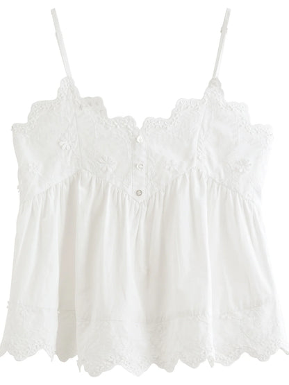 Women's Summer Cotton Embroidered Camisole Tank Chic Inner Layer Lightweight Breathable Casual Elegant Top