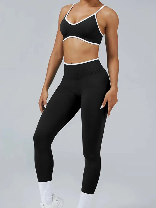 Women's Color Block Yoga Set Sports Bra & High Waisted Shorts Butt Lifting Tummy Control Workout Gym Fitness Running Activewear