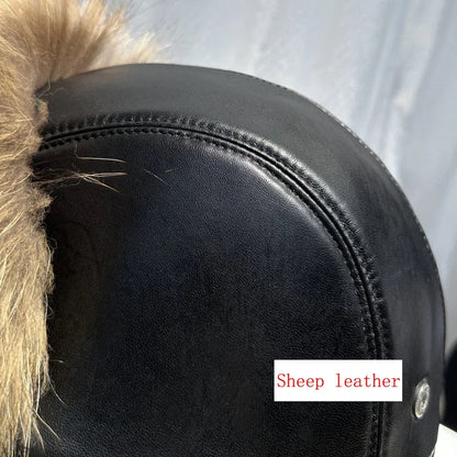 100% genuine fox fur ear-protecting hat Men real raccoon fur bomber hat Women winter warm fur real sheep leather snow hat