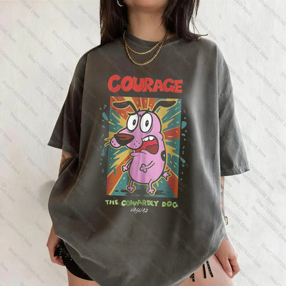 Vintage Courage The Cowardly Dog Cartoon Print Short Sleeve T-Shirt Retro Unisex Graphic Tee 90s Nostalgia Summer Streetwear Tee