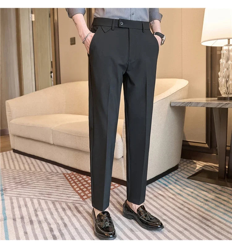 Men Suit Pants 2026 Spring Elastic Waist Solid Slim Fit Dress Pants Office Business Casual Trousers High Quality Men's Clothing
