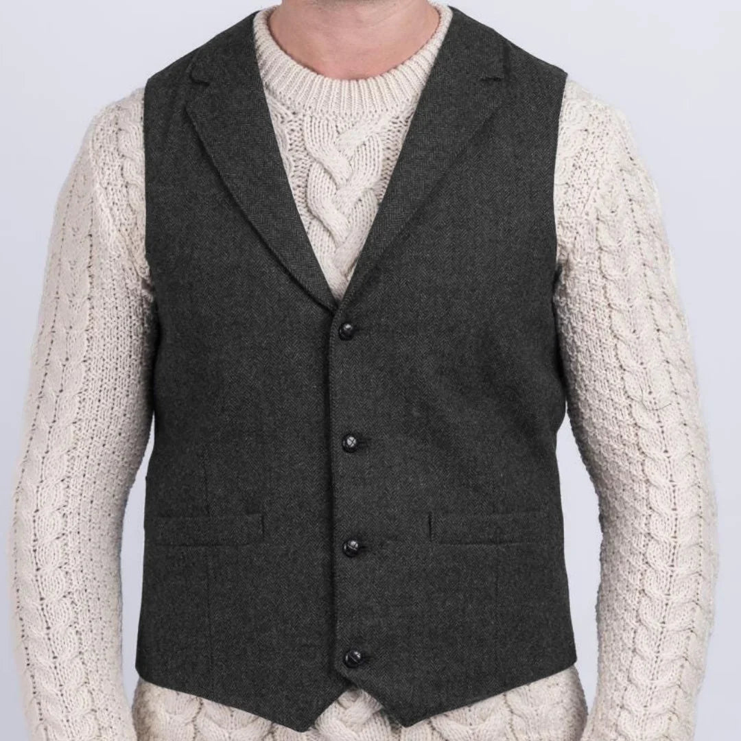 Men Vest Navy Blue Herringbone With Lapel Single Button Waistcoat For Wedding Party Business Office Work Daily Men Suit Vest