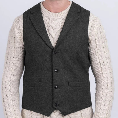 Men Vest Navy Blue Herringbone With Lapel Single Button Waistcoat For Wedding Party Business Office Work Daily Men Suit Vest