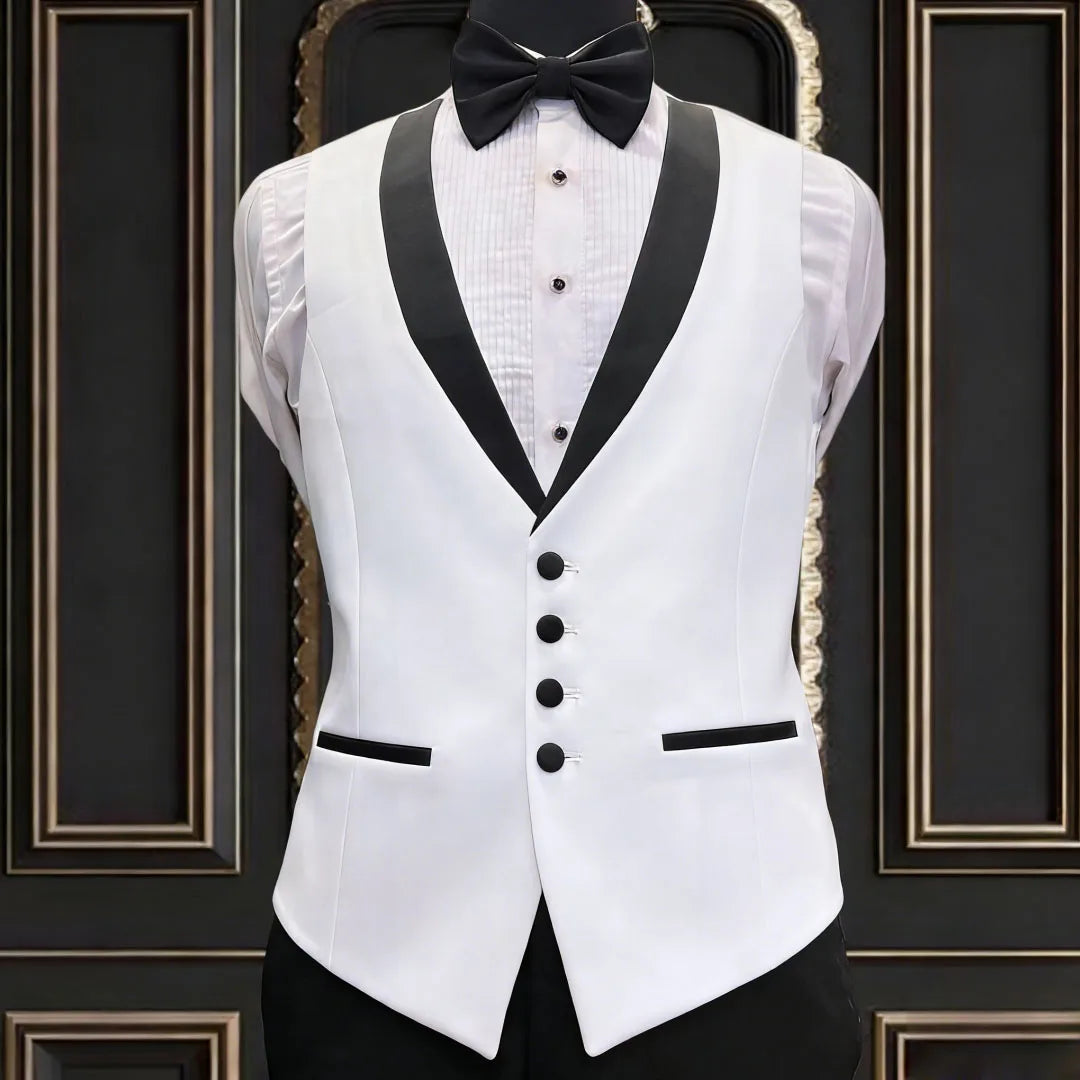 Men Vest Ivory With Black Lapel Single Breasted Waistcoat For Banquet Wedding Business Work Office Casual Daily Men Suit Vest