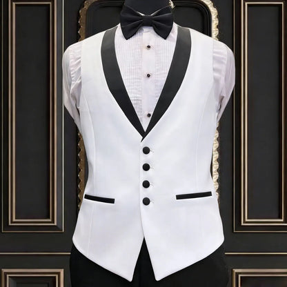Men Vest Ivory With Black Lapel Single Breasted Waistcoat For Banquet Wedding Business Work Office Casual Daily Men Suit Vest