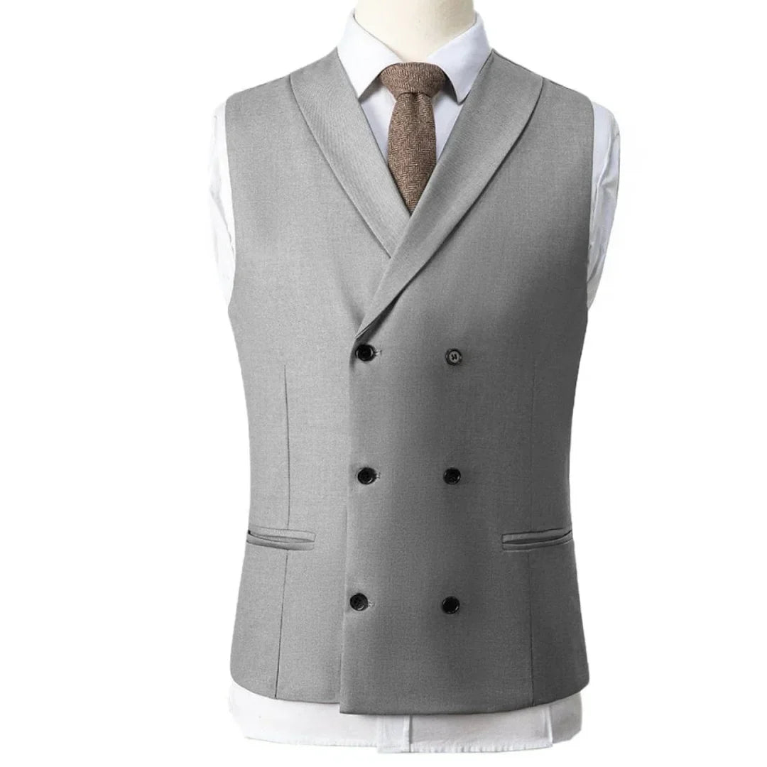 Men Vest Gray With Lapel Double Breasted Solid Waistcoat For Banquet Wedding Business Work Office Casual Daily Men Suit Vest