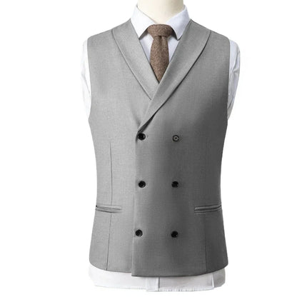 Men Vest Gray With Lapel Double Breasted Solid Waistcoat For Banquet Wedding Business Work Office Casual Daily Men Suit Vest