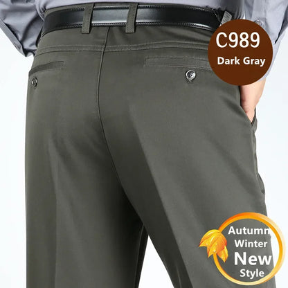 Suit Pants Men Formal Dress Trousers Autumn Elastic Office Plus Size 42 40 Business Thick Straight High Waist Male White Clothes