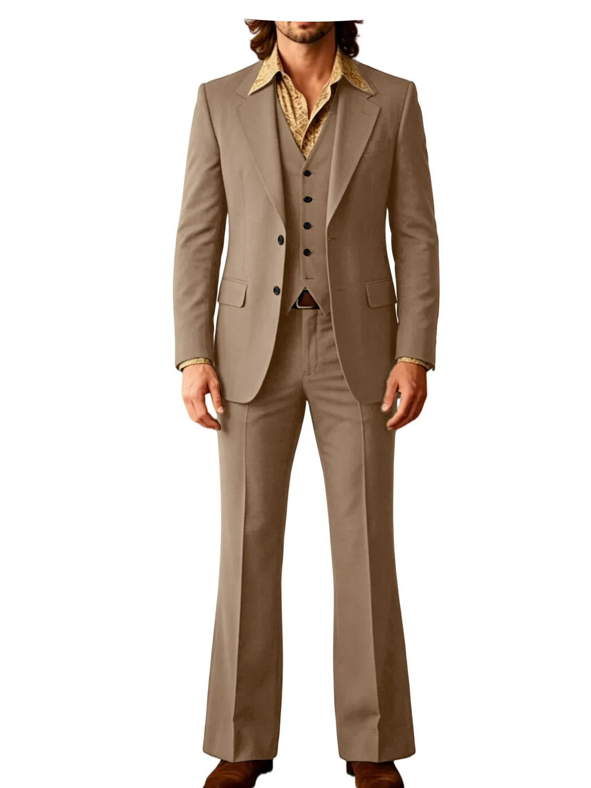 Retro Men's Linen 3 Piece Notch Lapel 2 buttons Jacket Flared Trouser Breathable Elastic for Casual Beach Wedding Groom Tuxedo