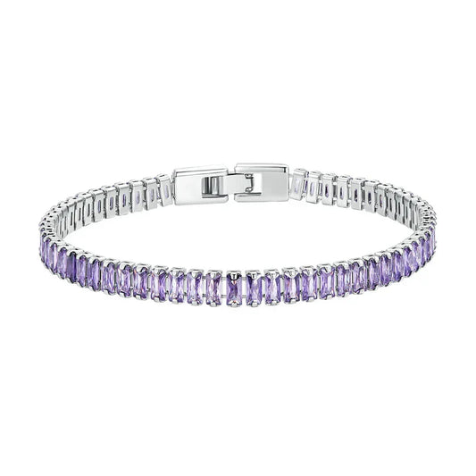 Bracelet Authentique Zircon Carré Scintillant Plaqué Platine pour Femme Cadeau Bijoux de Mode Exquis YIB055