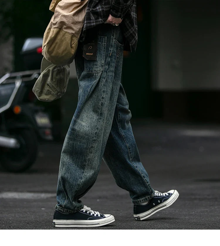 American Vintage High Quality Denim Cargo Pants Men Clothing Streetwear Loose Skate Jeans Harajuku Casual Harem Trousers Male