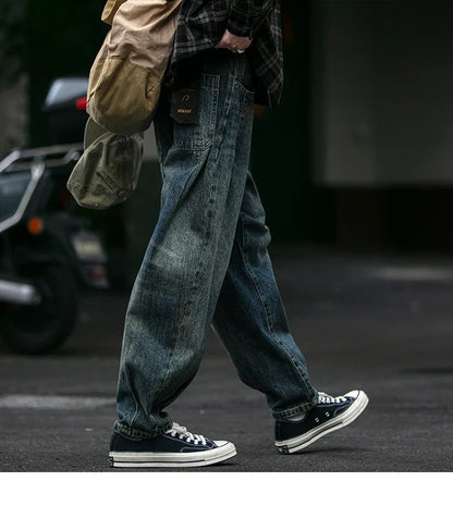 American Vintage High Quality Denim Cargo Pants Men Clothing Streetwear Loose Skate Jeans Harajuku Casual Harem Trousers Male