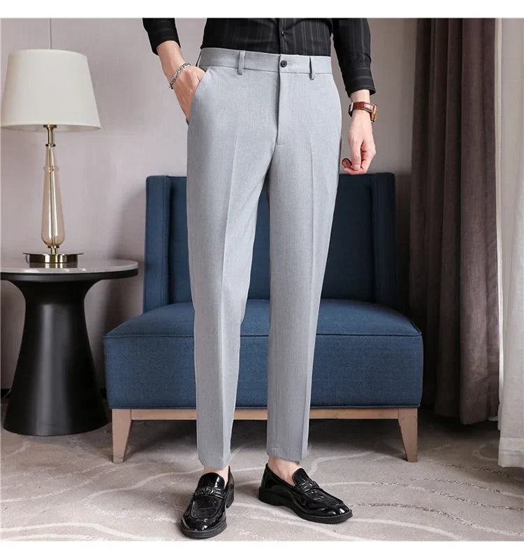 2026 Spring Summer New Men's Casual Pants Luxury Slim Fit Solid Color Fashion Business Suit Pants Formal Office Social Trousers