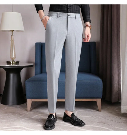 2026 Spring Summer New Men's Casual Pants Luxury Slim Fit Solid Color Fashion Business Suit Pants Formal Office Social Trousers