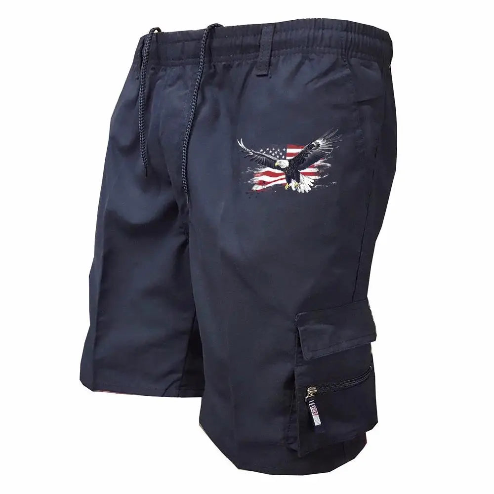 2026 Male Cargo Shorts Elastic Waist Cycling Shorts Multi-pockets Loose Work Short Pants Outdoor Sport Printed Casual Shorts