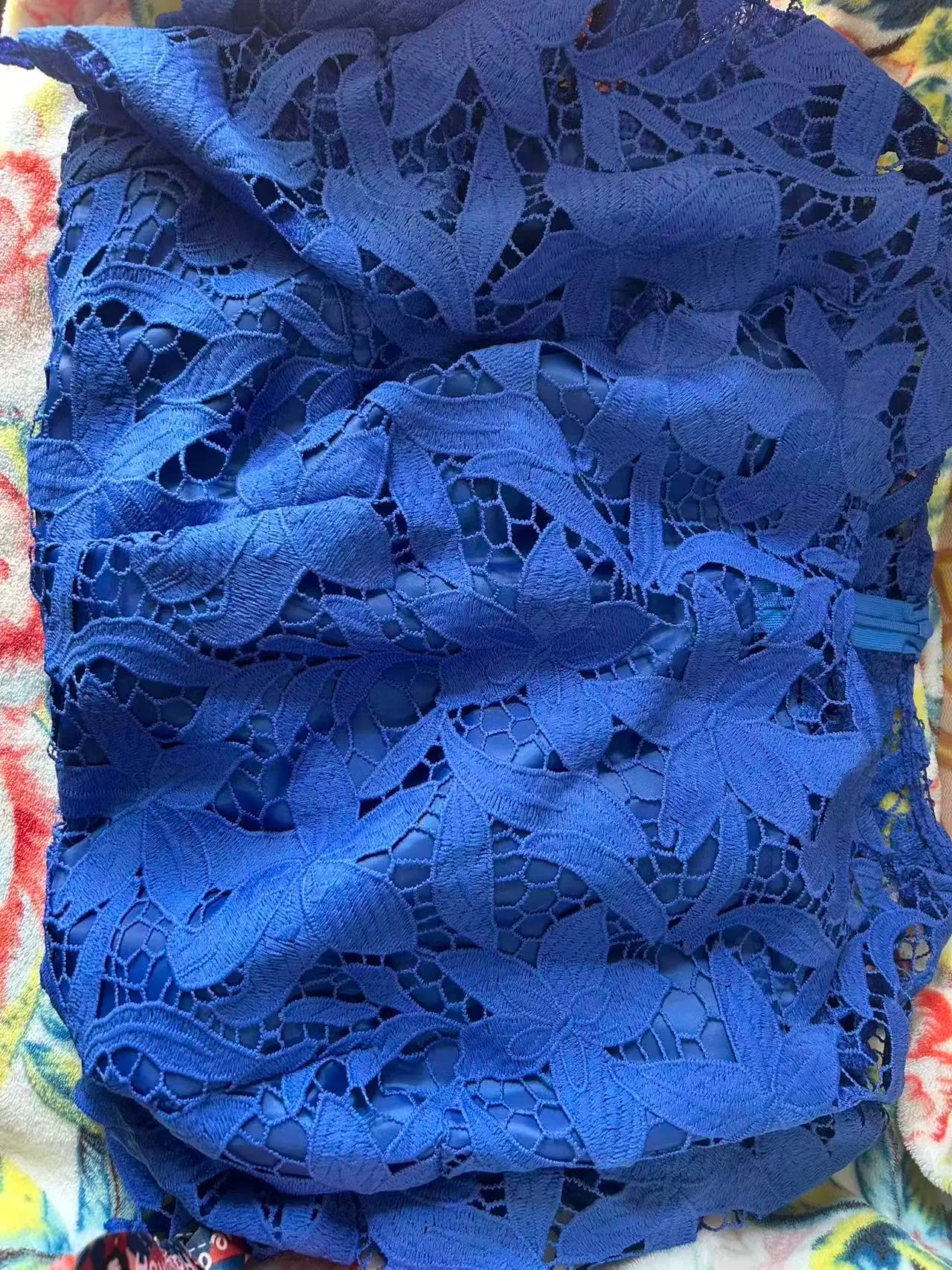 Sexy Lace Hollow High Low Long Formal Plus Size Dress With Short Sleeves Royal Blue