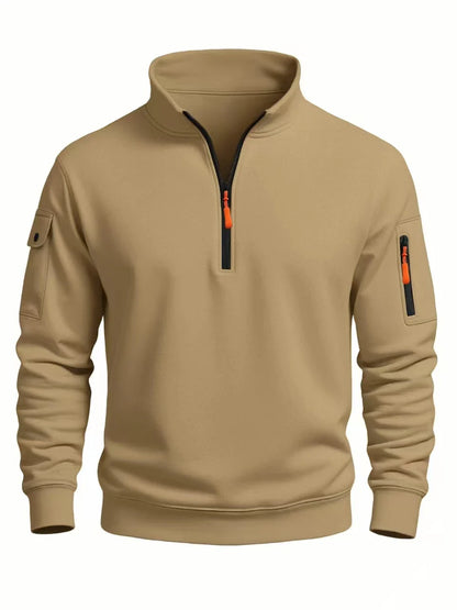 2025 autumn and winter new men's T-shirt sweatshirt casual sports casual long sleeved high neck half zipper windproof top