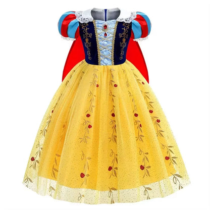 2026 Disney Girl Cosplay Snow White Dress Yellow Luxury Costume With Cloak Holiday Party Gift For Girl Dress + Apple Accessories