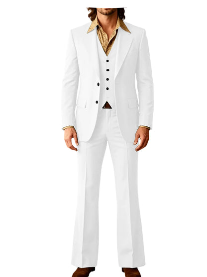 Retro Men's Linen 3 Piece Notch Lapel 2 buttons Jacket Flared Trouser Breathable Elastic for Casual Beach Wedding Groom Tuxedo