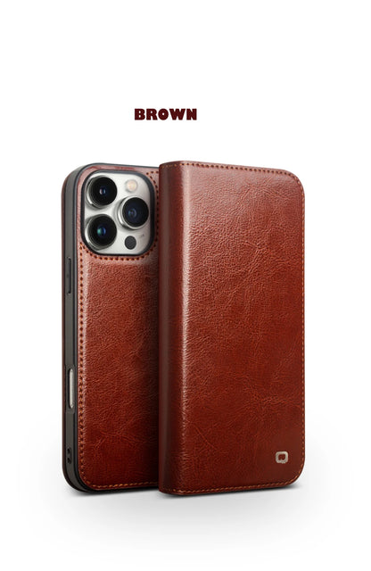 Genuine Leather Flip Case for iPhone16 Pro Max Handmade Cover with Card Slots for iPhone 16 Pro Max/16 15 14 13 12 11Pro