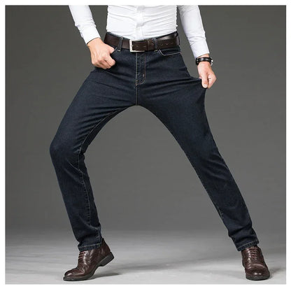 Winter Fleece Men's Casual Jeans Stretch Fashion Cotton Thick Plush Warm Denim Trousers Male Brand Pants Plus Size 42 44 46