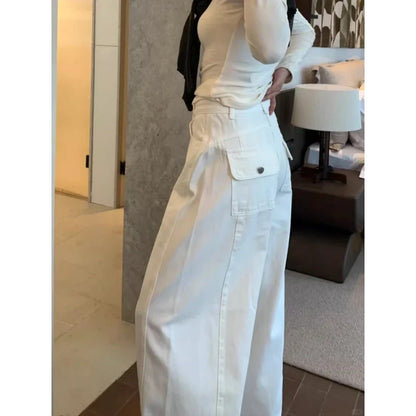 White Wide Leg Cutlass Jeans Women's Spring New Loose Straight Leg Long Denim Trousers Casual Streetwear Y2K Style Pants