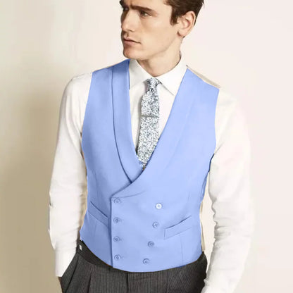 Men Vest Dark Gray Double Button With Lapel Gentleman Waistcoat For Business Regular Slim Wedding Banquet Men Suit Vest