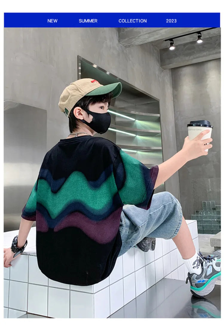 Summer Boy Denim Shorts and Top Clothes Set Outfit Kids Fashion 2-Piece Suit Korean Children Streetwear Tracksuit 5 6 7 9 10 14Y