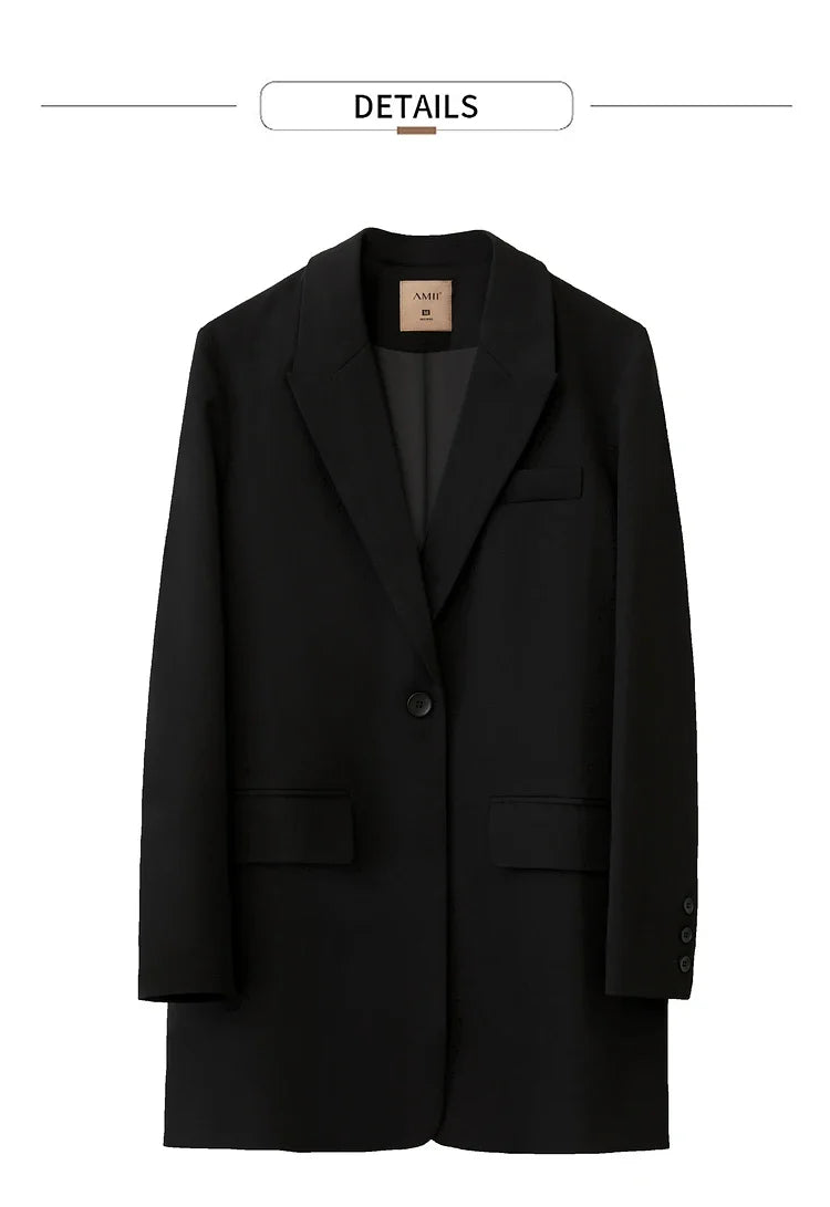 Minimalism Blazer for Women Korean 2023 Sping New Loose Office Lady Women's Jacket Fashion Black Solid Female Coat 12321065