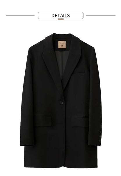 Minimalism Blazer for Women Korean 2023 Sping New Loose Office Lady Women's Jacket Fashion Black Solid Female Coat 12321065